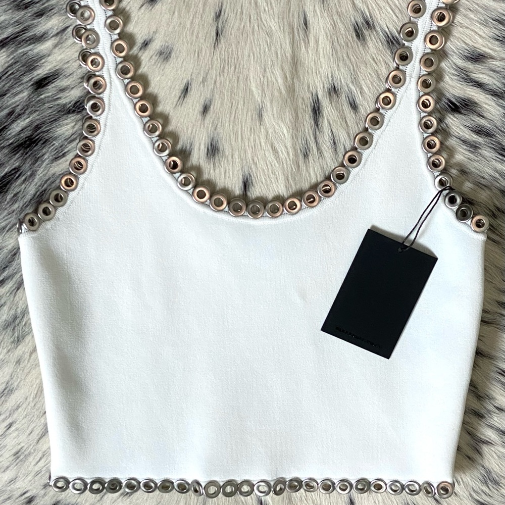 ALEXANDER WANG RIVET TRIMMED CROPPED TANK, SZ XS WHITE